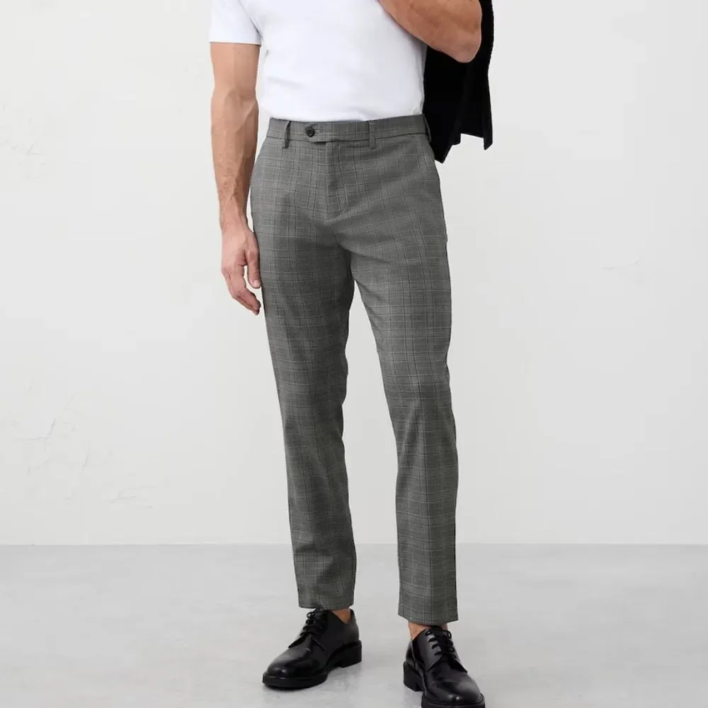 New Banana Republic Gray Checkered Lightweight Pants Slim Tapered Fit New tags